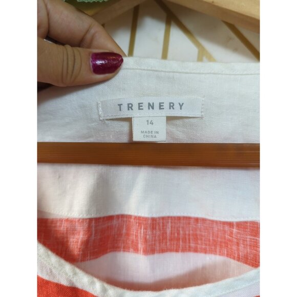 TRENERY Women's Shift Dress Striped Linen Pockets Short Sleeve Size 14 - Picture 5 of 8